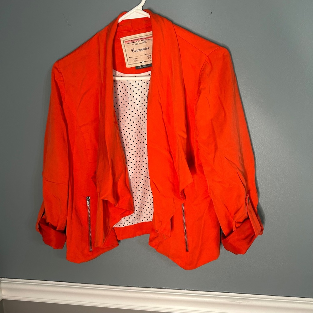 Cartonnier Anthropologie Orange Draped Open Front Blazer Jacket chic Small